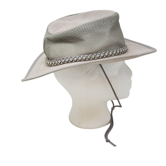 Monterey Bay Breeze Gray Suede Mesh Outback Hat USA Waterproof Leather Sz Small - Picture 2 of 11